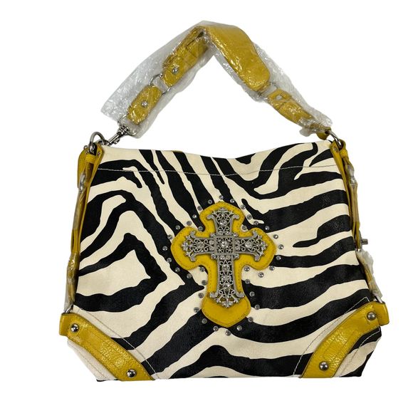 Unbranded Handbags - Unbranded Zebra Print Shoulder Bag M Embellished Cross Studded Multicolor NWOT